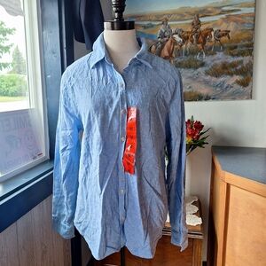 Orvis "Light Blue Solid (Blue),Linen Blend Button Blouse, Medium, RN#137013, NWT